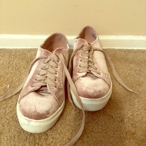 Light pink velvet sneakers